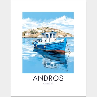 A Pop Art Travel Print of Chora Andros Island - Greece Posters and Art